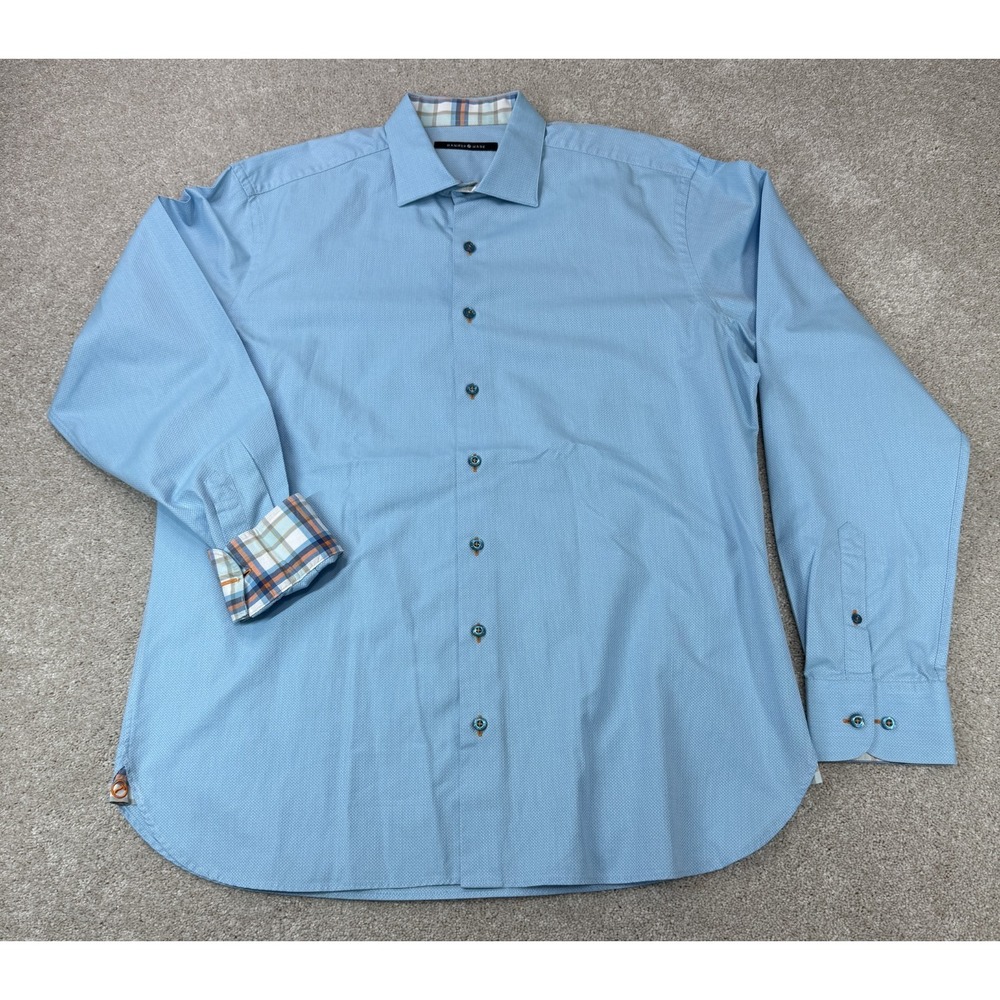 Hammer Made Men's XL 43/17 Dress Shirt Blue Micro Geo Long Sleeve Flipped Cuff